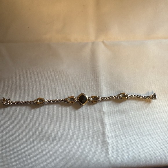 John Mederios Two Tone Bracelet Rhodium Silver And Gold Plated Black Stone